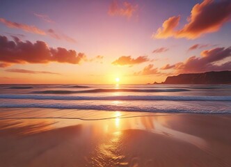 Obraz premium Colorful sunset casting warm hues across the beach, peaceful, destination