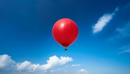 Fototapeta premium 大きな赤い風船が青空に浮かび、白い雲と鮮やかに調和するシンプルで明るいシーン 