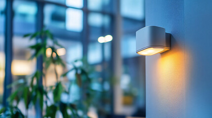 An electrician installing motion sensor lights in a commercial building, improving energy efficiency and security with automated lighting control.