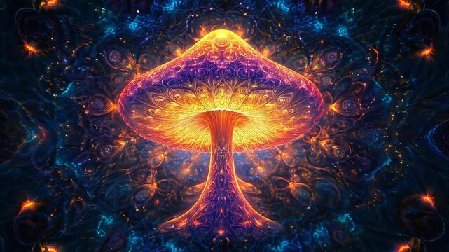 Vibrant Magic Psychedelic Mushroom Loop Backdrop Animation