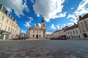 Naklejka premium Exploring Urban Tours in France: City Hall at Jean Jaures Square - A Beautiful Architectural Attraction Against the Sky