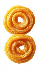 Fototapeta premium Original snack food in india. jalebi isolated on a white background. indian food. Ultra realistic. Photorealistic hypermaximalist advertising photography hyper realistic fine detail