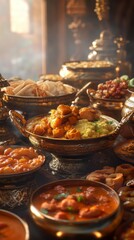 Obraz premium Selection of indian food. indian food. Ultra realistic. Photorealistic hypermaximalist advertising photography hyper realistic fine detail