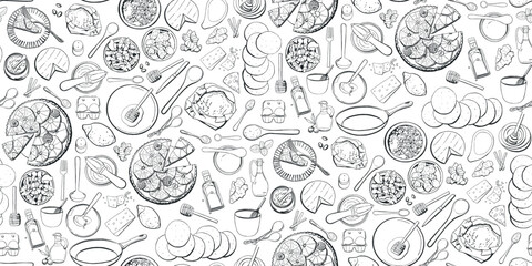 Baking Recipe Seamless Vector Pattern in Vintage Style with Doodles