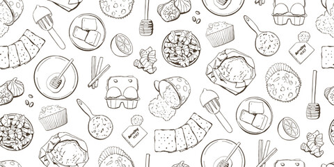 Bakery Cooking Recipe Seamless Vector Pattern in Vintage Style