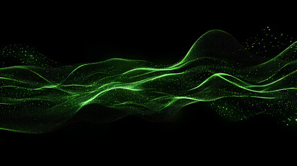 Naklejka premium Abstract technology wave of particles. Big data visualization. Dark background with motion green lines. Artificial intelligence. 3d rendering.