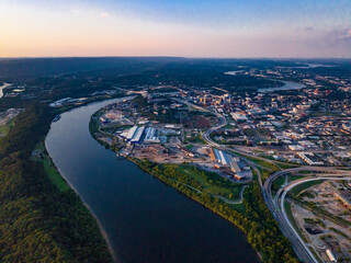 drone view of Chattanooga TN. and the Tennessee River