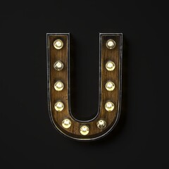 Light bulb glowing Letter U 3D