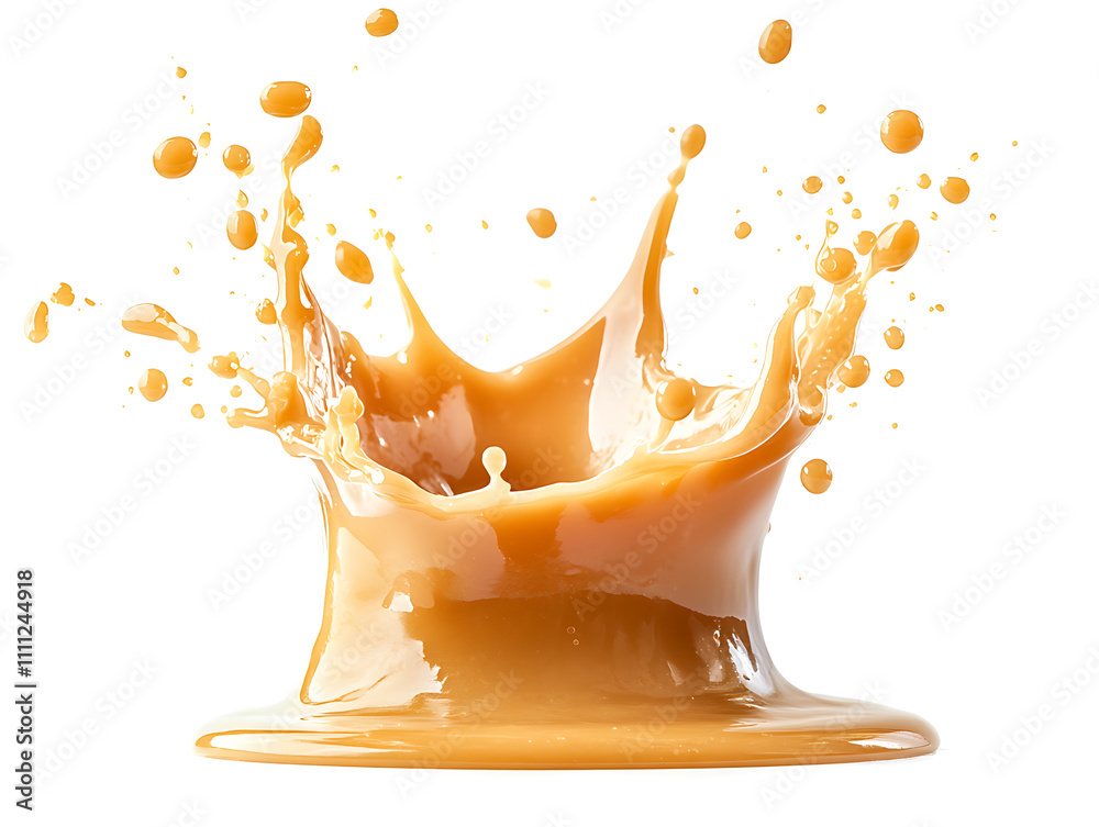Poster Caramel sauce splash isolated on white background with clipping path
