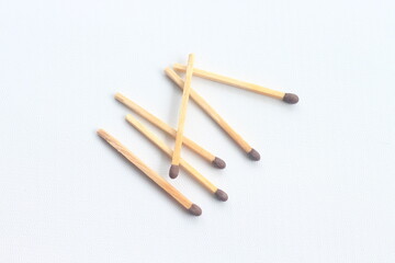 close up of matchstick isolated on white background