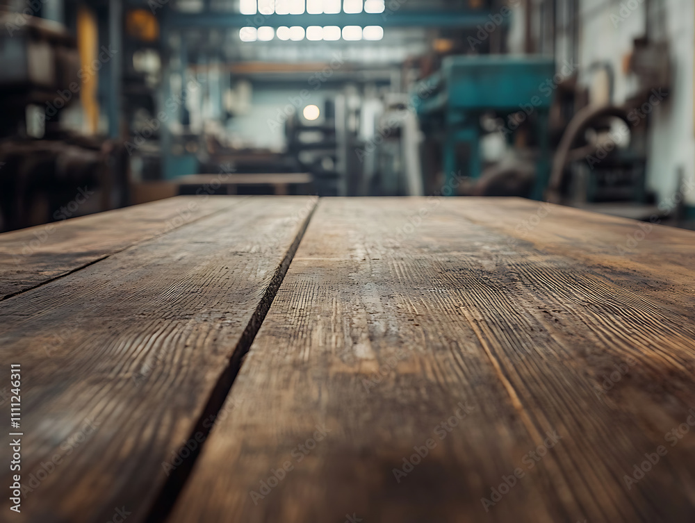 Aufkleber A close up of a rustic empty wooden table with blurred farm background