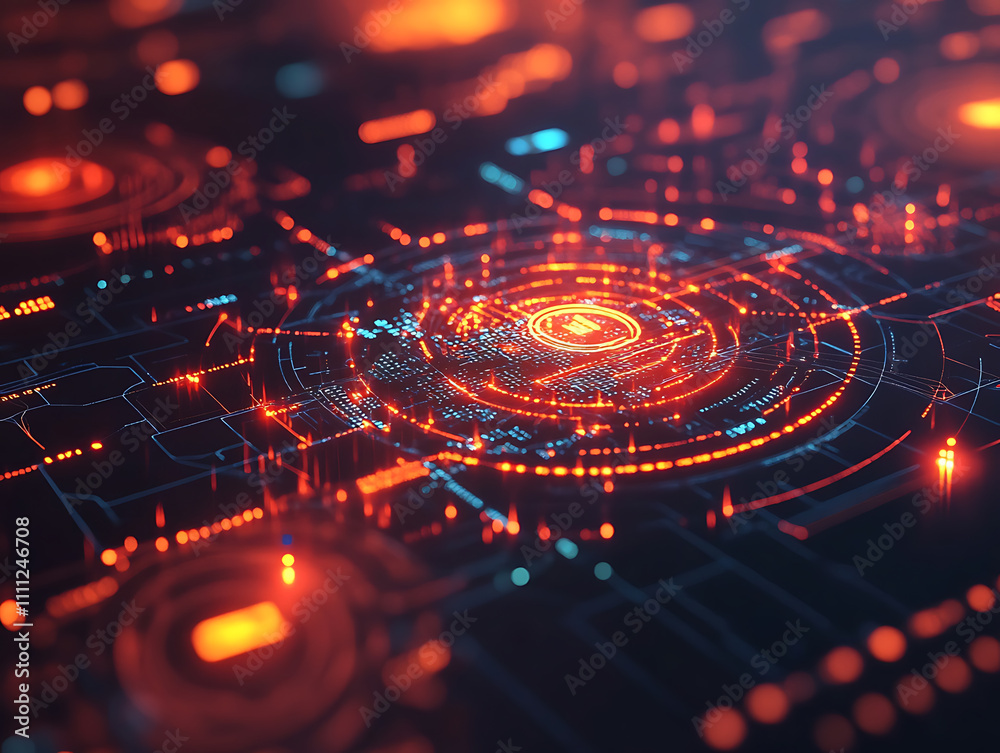 Fototapete Abstract cyber security concept with key and binary code