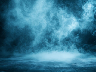 Fototapeta premium Abstract dark blue room background with smoke and floor