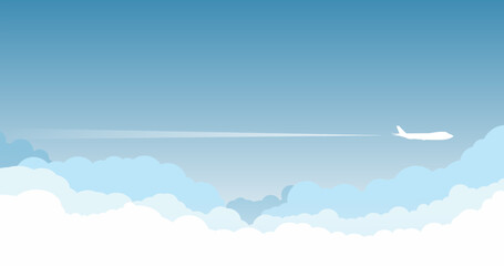 airplane flying over the cloud background