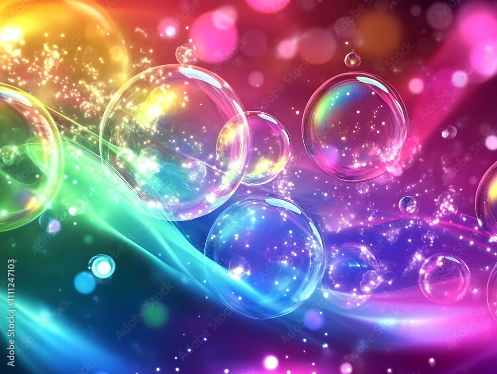 Aufkleber colorful pink and blue abstract background with floating transparent soap bubbles