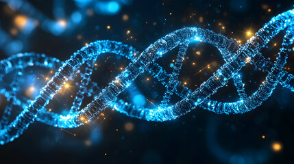 Abstract dark and blue digital background. Big data digital code, Data Communication and Transfer of DNA Biology. Futuristic information technology concept.