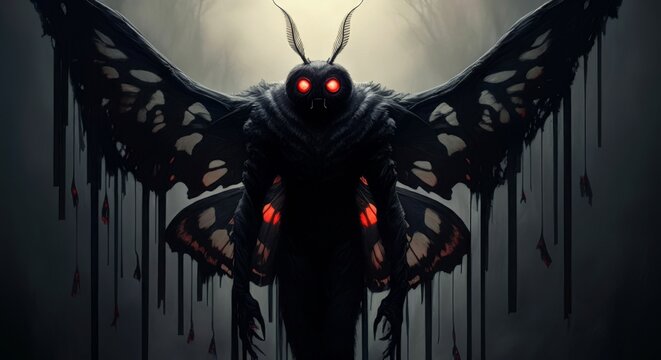 Mothman & Wings Cryptid, Glowing Eyes, Mythical Monster Creature, Myth, Folklore lore, Mythology