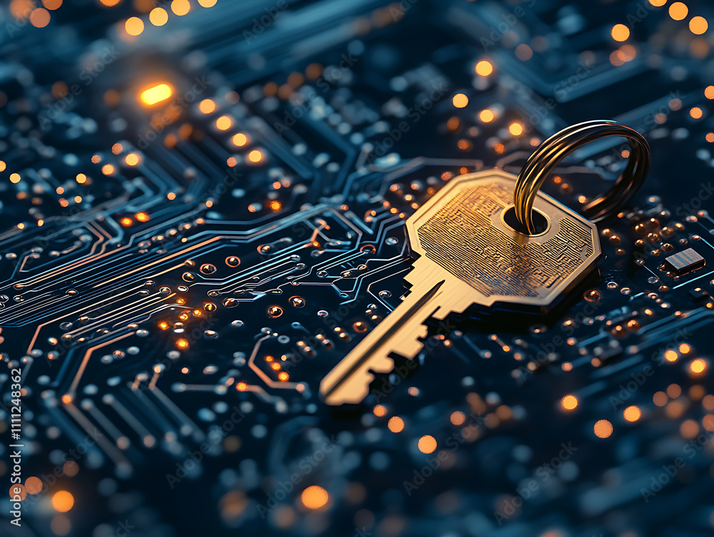 Aufkleber Cyber security concept with key on circuit board