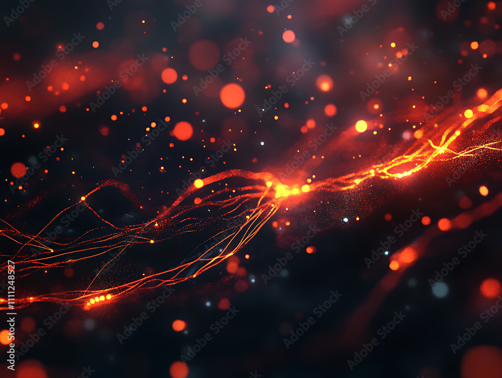 Poster data background of wires and glowing particles
