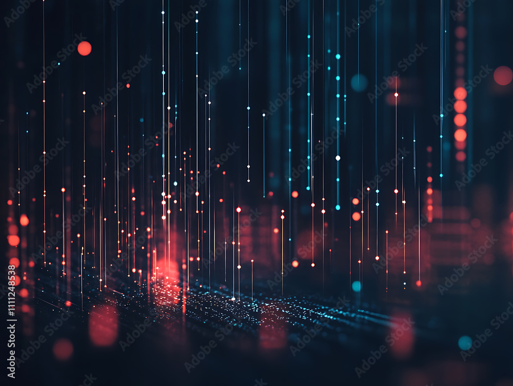 Poster Data speed lines on a dark background, representing the concept of optical cables and high internet speed, lines of light symbolizing the flow of information