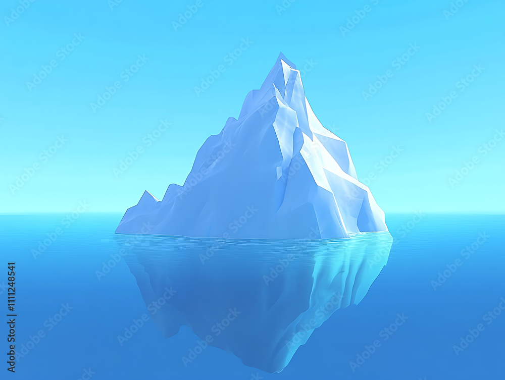 Poster an iceberg visible above and below water on a clear blue background, illustrating the concept of hid