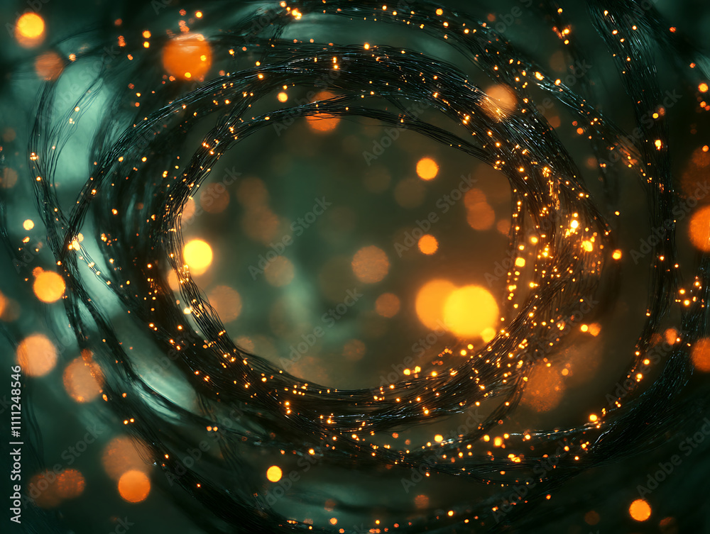 Poster data background of wires and glowing particles