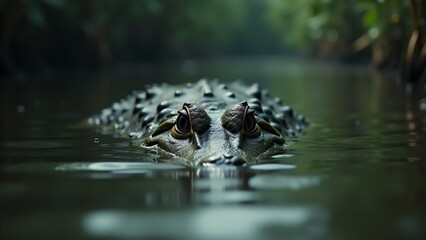 A crocodile lurking in the water, showcasing its stealth and patience as it waits for prey.