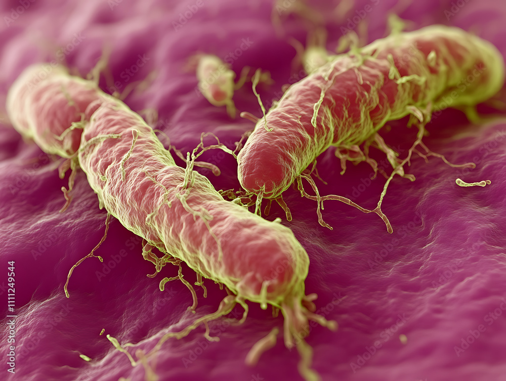 Aufkleber bacteria food outbreak and bacterial infection as a microscopic background as dangerous salmonella a