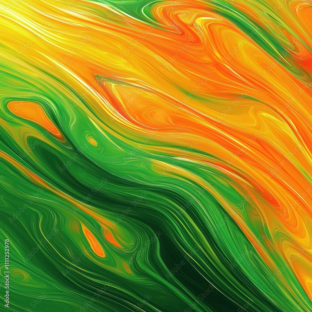 Poster abstract background with vibrant green orange and yellow swirls. dynamic and colorful design. modern