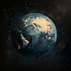 Obraz premium A globe in space with partial night lighting