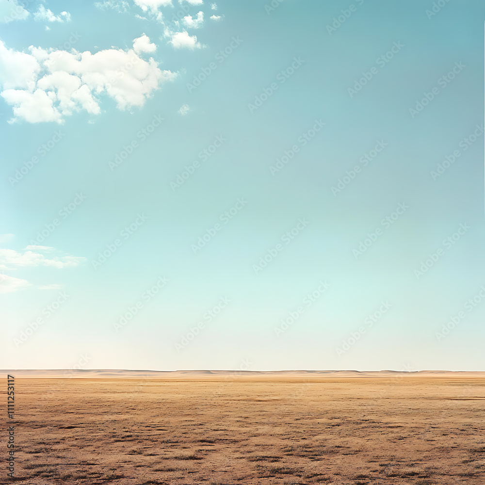 Poster a landscape photograph featuring a vast expanse of empty space, such as a desert field