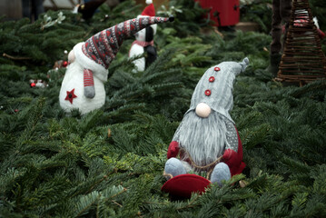 Closeup of traditional christmas gnome in the street