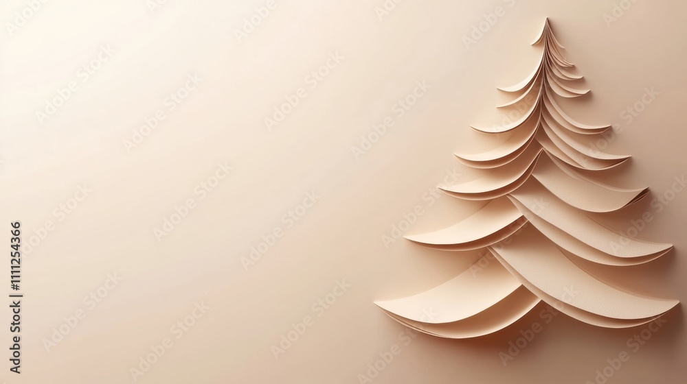 Aufkleber Layered paper Christmas tree design with empty space on the left, ideal for adding custom messages or festive greetings. Generative AI