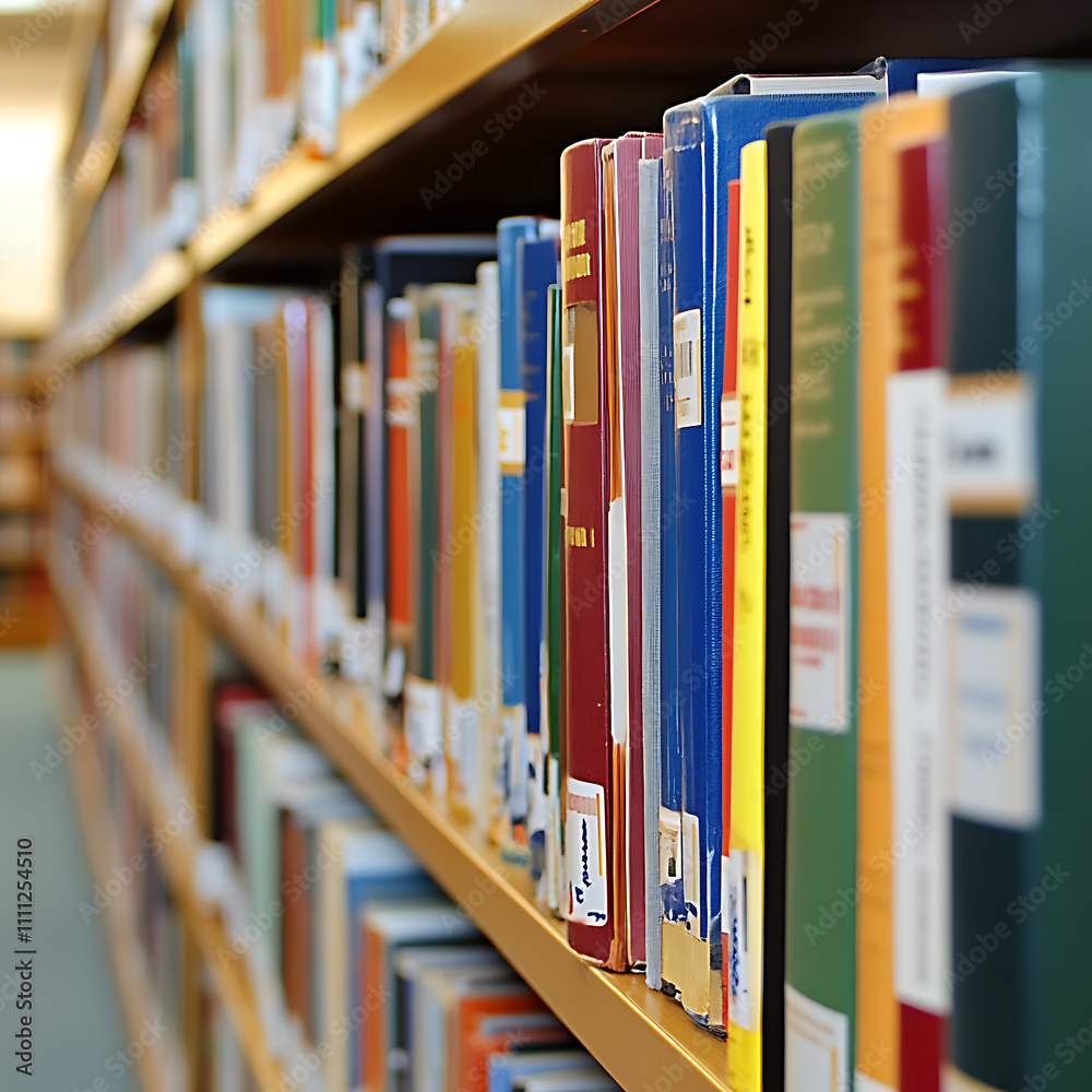 Poster A shot of a row of neatly arranged library books on a shelf