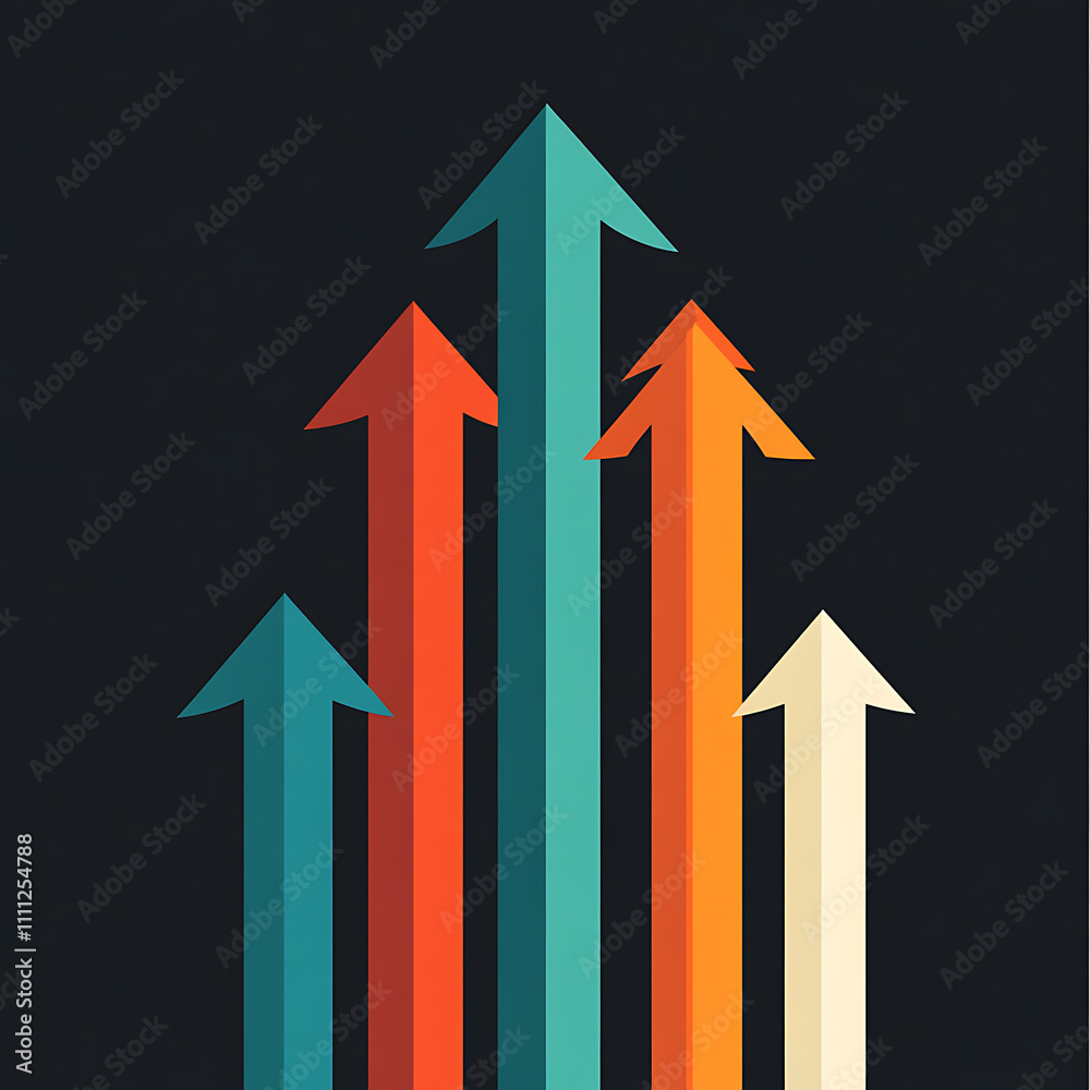 Poster a stylized graphic of an upward-pointing arrows symbolizing business development, growth, and dynami