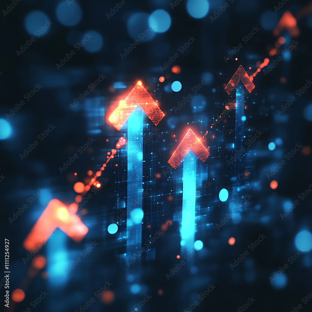 Poster A stylized graphic of an upward-pointing arrows symbolizing business development, growth, and dynamic success in a corporate or financial context