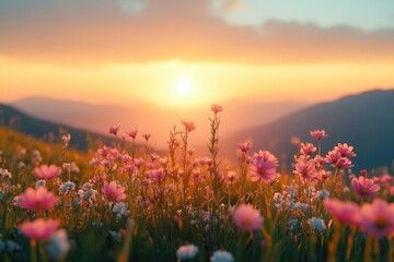 Naklejka premium sunset in the mountains