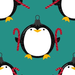 Christmas animals seamless penguin pattern for wrapping paper and fabrics