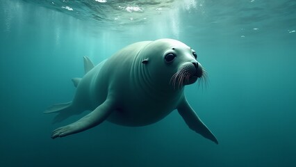 Naklejka premium An elephant seal swimming through the water, showcasing its agility and power in its aquatic environment.