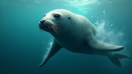 Obraz premium An elephant seal swimming through the water, showcasing its agility and power in its aquatic environment.