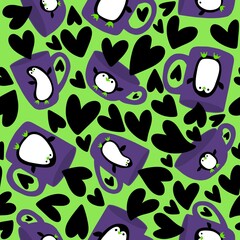 Christmas animals seamless penguin and cups pattern for wrapping paper