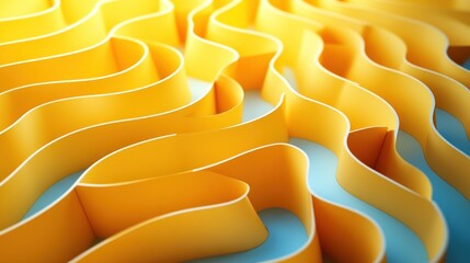 Obraz premium Abstract yellow wavy lines maze pattern on blue background.