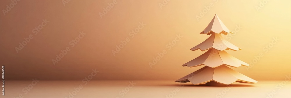 Poster a decorative layered christmas tree made of paper stands against a plain background, providing ample