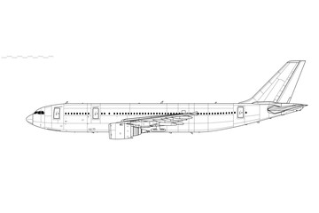 Airbus A300-600. Vector drawing of wide-body airliner. Side view. Image for illustration and infographics.