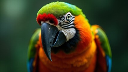 Fototapeta premium A close-up of a parrot, highlighting its colorful feathers and sharp beak, with a vibrant background.
