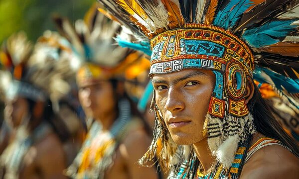 Man in traditional Mayan costume performing on event, 4K
