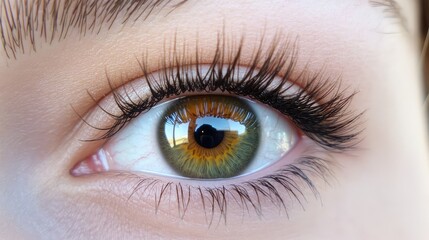 Obraz premium Close-up of a Beautiful Individual Eye with Green Iris and Long Lashes