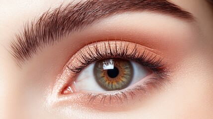 Obraz premium Close-up of a Beautiful Eye with Natural Makeup and Lush Lashes