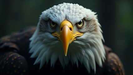 Fototapeta premium A close-up of a bald eagle, showcasing its piercing eyes and powerful beak, against a blurred background.