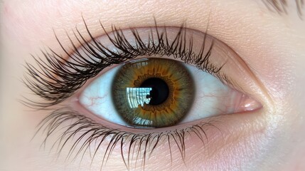Obraz premium Close-Up View of a Brown Eye with Long Lashes and Unique Iris Patterns
